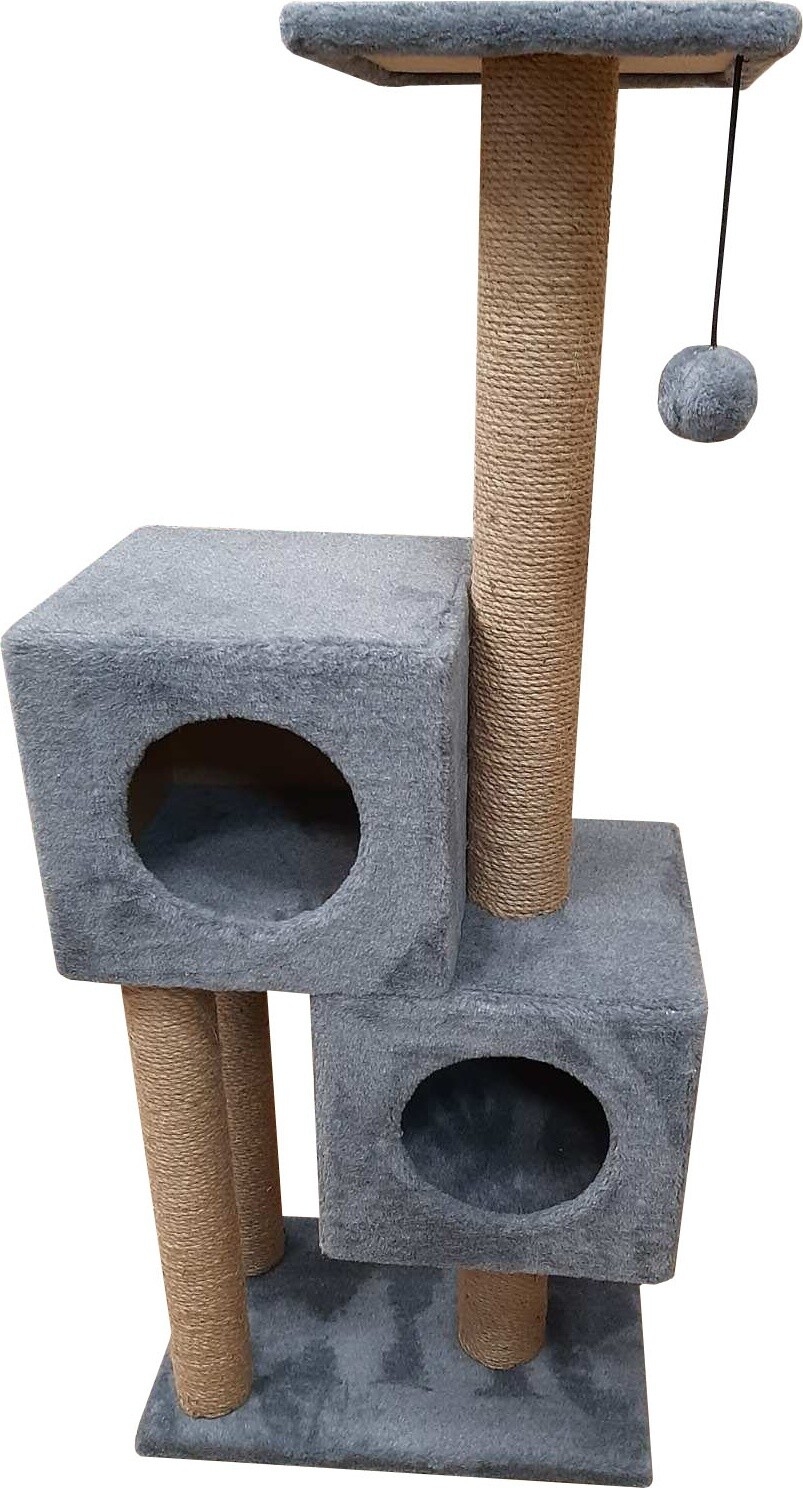 Игровой комплекс для кошек CAT-HOUSE Двойной домик джут 55×31×127 см серый (4810801202673)
